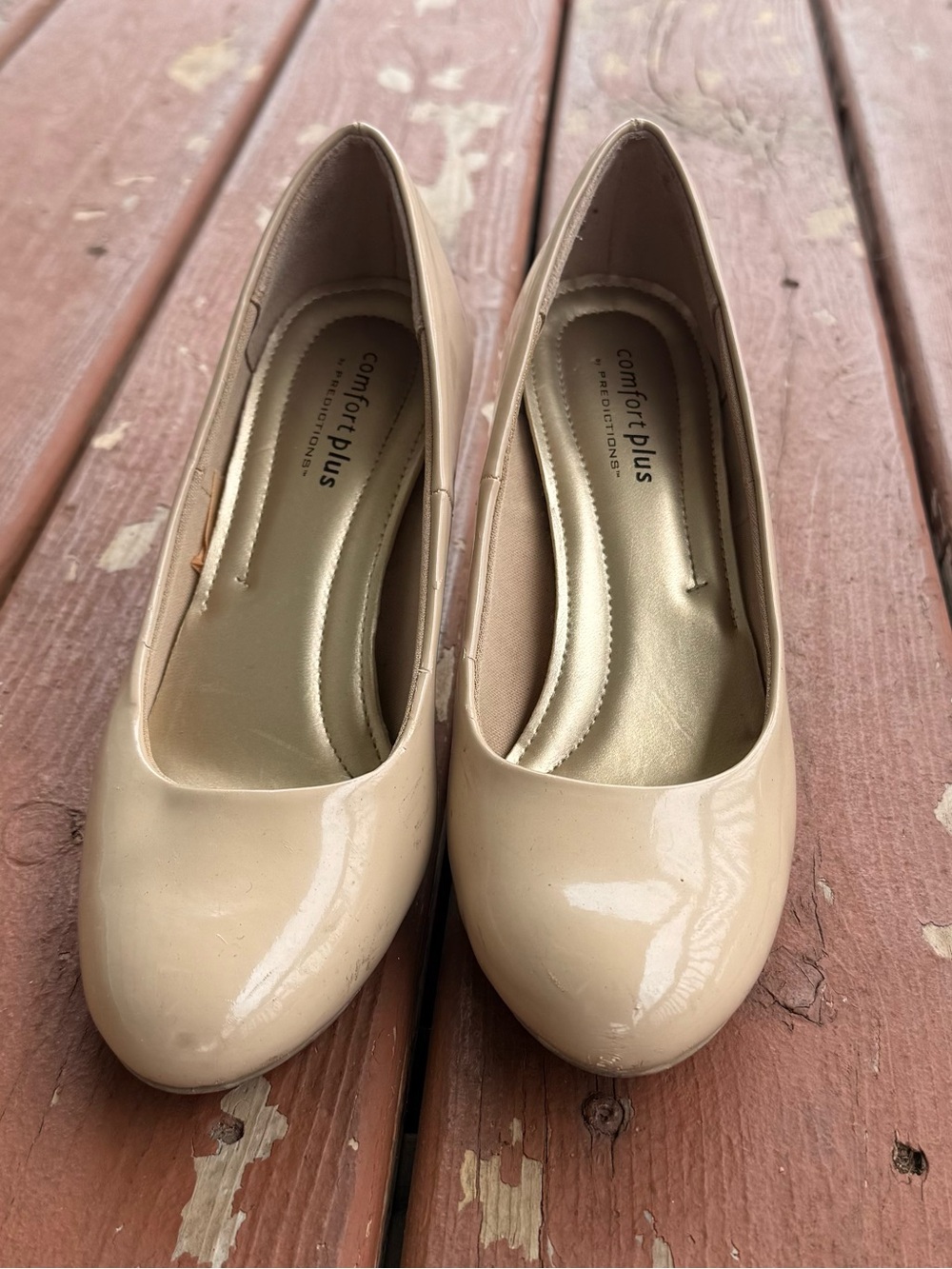 comfort plus by Predictions Nude Patent Round-Toe Pumps